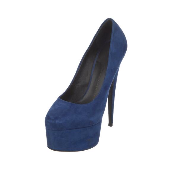 Authentic Giuseppe Zanotti Blue Suede Debra Platform Heels size IT 37 US 7 - Picture 3 of 6